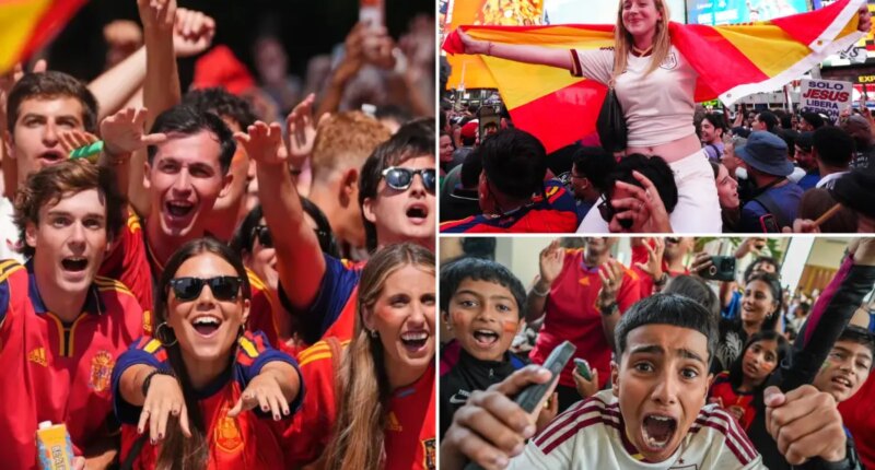 Spain fans flock to NYC landmarks to celebrate World Cup win among dejected Argentinians