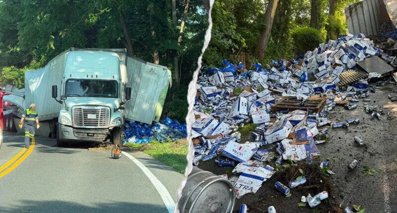 Thousands of beer cans spill across Connecticut highway after tractor-trailer overturns