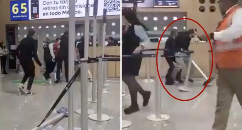 Wild footage shows violent brawl erupt after drunken passengers were thrown off flight at Mexico City airport