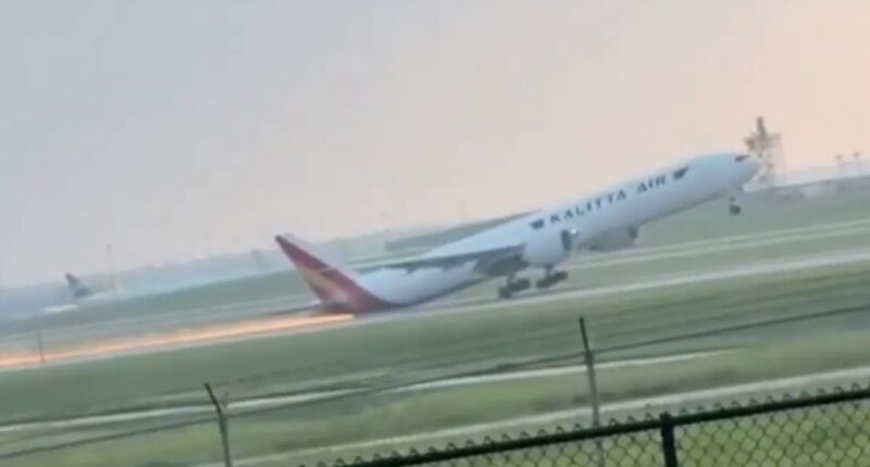 Wild video captures sparks flying as Kalitta Air plane skids on runway at Kentucky airport