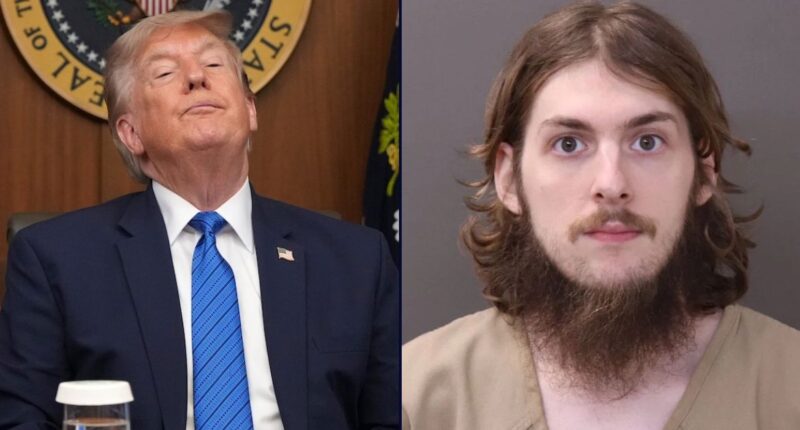 Left: President Donald Trump listens during a cabinet meeting, Friday, July 31, 2026, at Camp David, the presidential retreat, near Thurmont, Md., Friday, July 31, 2026 (AP Photo/Jacquelyn Martin). Right: Alex Justin Miller (Franklin County, Ohio Sheriff's Office).