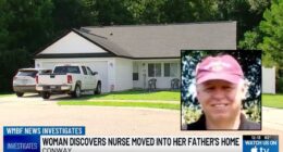 Inset: Robert Rowland. Background: The South Carolina home that Robert Rowland's daughter says was signed over to his nurse while he was battling Parkinson's and a brain injury (Nora Rowland/WMBF).
