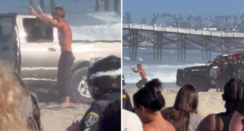 Police chase ends on Pacific Beach in front of sunbathers