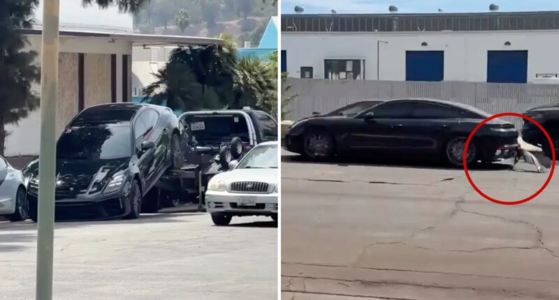 Porsche Panamera driver rips car off tow truck, tearing off bumper in wild Los Angeles escape