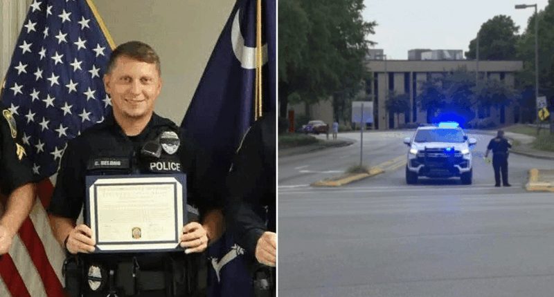 Split of Officer DeLong and the shooting scene