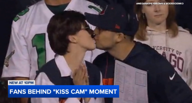 A Mike Ditka, a Ben Johnson, and a kiss: Recently engaged fans score Monday Night Football moment at Chicago Bears game