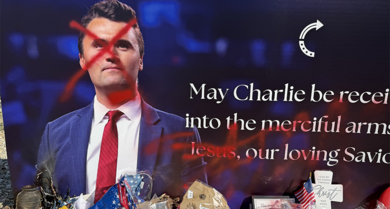 Charlie Kirk statue defaced with red paint, Jesus crossed out days after 1-year mark of assassination