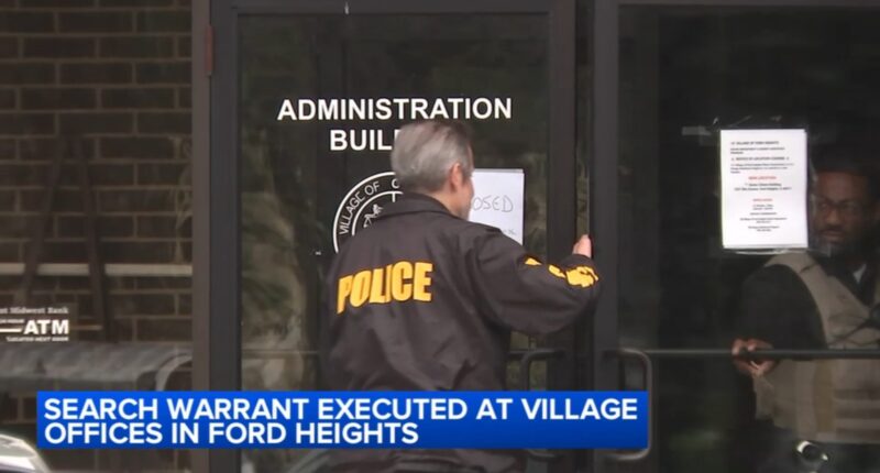 Cook County sheriff's investigators at Ford Heights Municipal Hall in Illinois; Mayor Freddie Wilson at scene