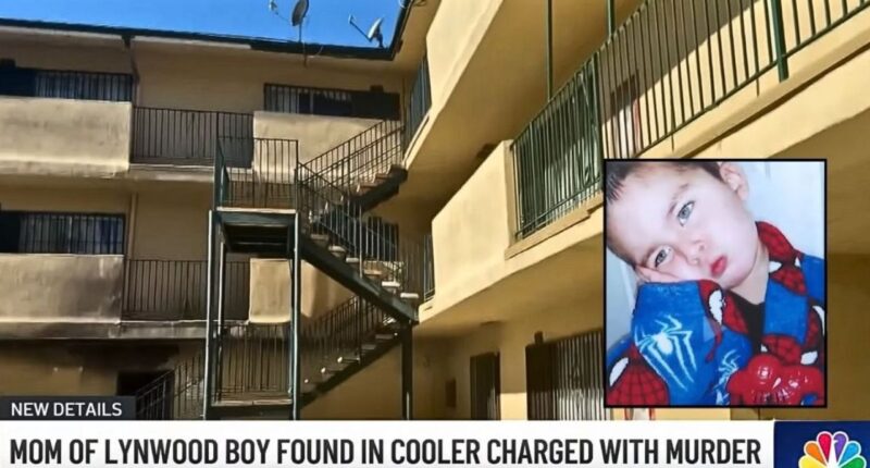 Inset: Isaiah H. (KTLA/YouTube). Background: The California apartment complex where Destiny Harrison and Daniel Monzon's son, Isaiah H., was found dead inside a cooler filled with ice (KNBC/YouTube).