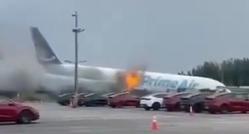 Flames shoot from Amazon cargo plane in dramatic video -- as witnesses feared an explosion