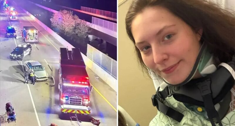 Kansas State University junior Kyra Kinnison falls 70 feet from overpass trying to avoid being hit by truck and survives