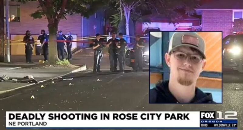 Inset: Aaron McInnis (GoFundMe). Background: The area in Portland where Arvoni Hayes shot and killed Oregon dad Aaron McInnis (KPTV/YouTube).