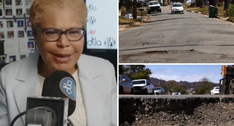 Mayor Karen Bass pushes back on blame for city’s potholes