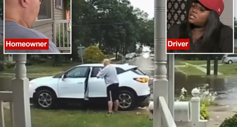 Michigan homeowner clashes with entitled driver who drove on his lawn to avoid flooded street