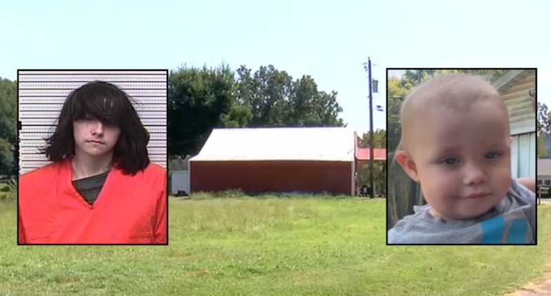 Inset, left to right: Elijah D. Mayes and Grayson Walton (Central City Police Department). Background: The home in Cleaton, KY, where Grayson's body was found (WFIE).