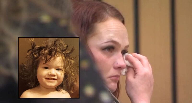 Inset: Anthony Lohr (Dignity Memorial/Ross Hollywood Chapel). Background: Oregon mom Kelsey Haws crying in court at her sentencing for the death of her son Anthony (KPTV/YouTube).