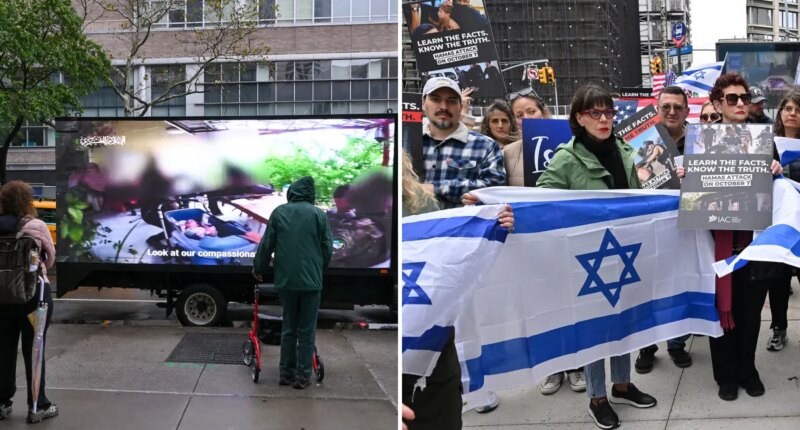 Protesters brave nor'easter outside premiere of anti-Israel documentary at NYC film festival