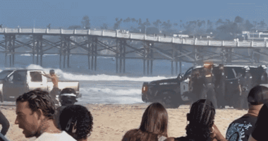 Suspected DUI driver leads cops on wild chase before dramatic takedown on popular California beach