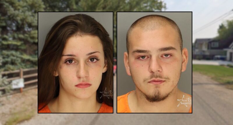 Insets, left to right: Miyah Ford, Isaiah Chavez (Ada County (Idaho) Jail). Background: N. Duncan Lane in Boise, Idaho, where Casey Rayburn, 20, was stabbed to death at a house party on Sept. 7, 2026 (Google Maps).