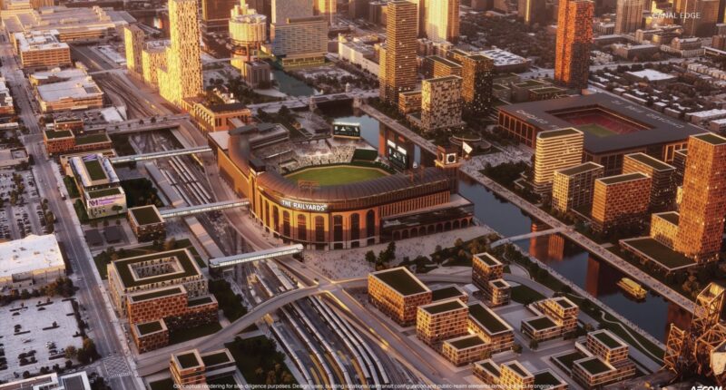 'The Railyards:' New renderings show Canal Edge proposal for riverfront Chicago White Sox stadium directly across from 'The 78'