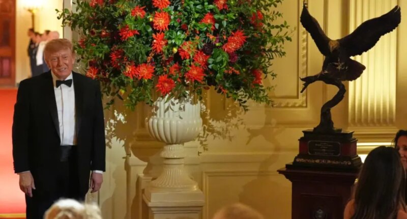 Trump gifts Xi a bald eagle sculpture — invites him to tour new ballroom — at White House state dinner