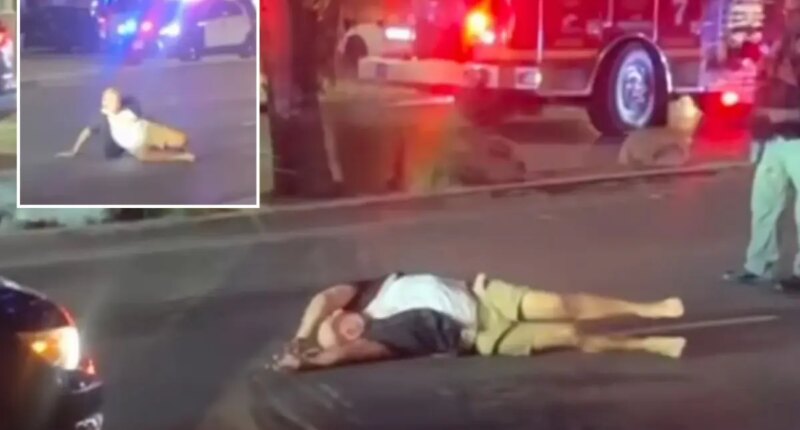Wild footage shows man in West Hollywood rolling in the street