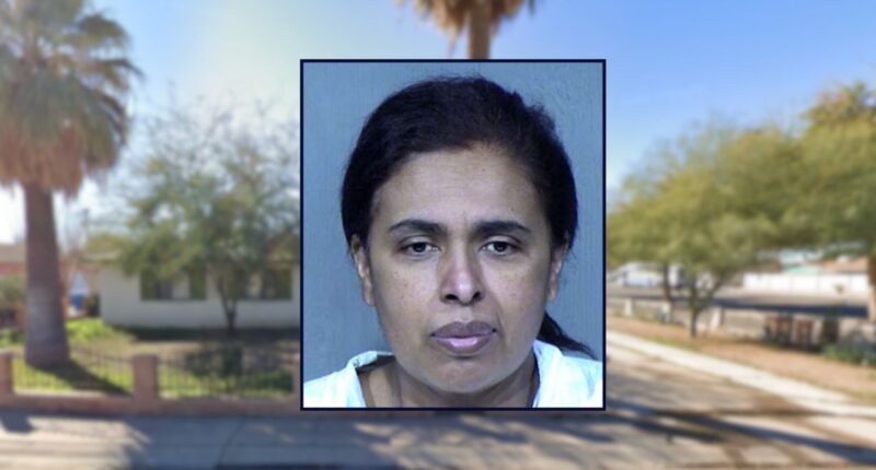 Maribel Loera inset against a house in Arizona.