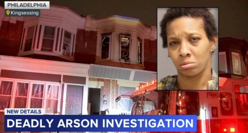 Bacgkround: The scene of the house fire that killed Raymond Bell, 25, in Philadelphia, Pa. (WPVI). Inset: Chardae Sapp (Philadelphia Police/WPVI).