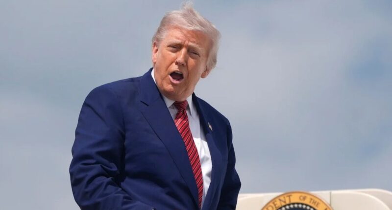 President Donald Trump boards Air Force One to depart Joint Base Andrews, Md., Friday, May 23, 2025 (AP Photo/Manuel Balce Ceneta).