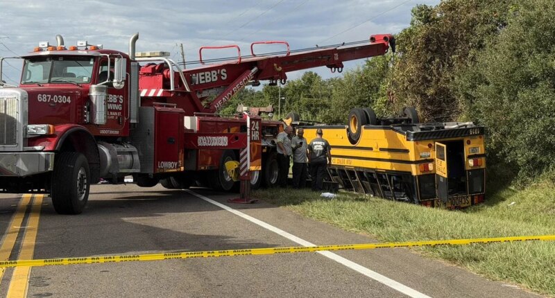 2 killed, including student, after Central Florida school bus rolls over in crash, sheriff says