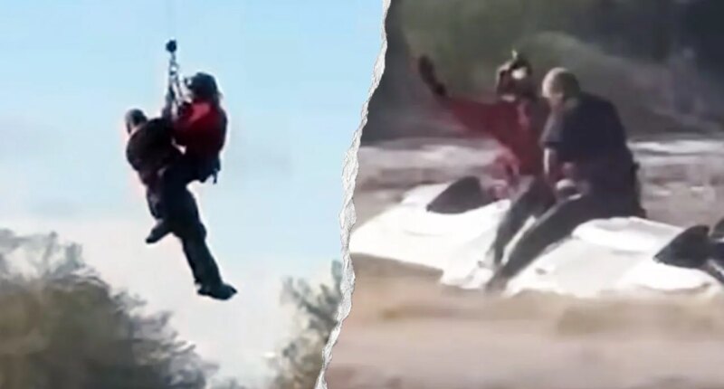 Arizona sheriff's helicopter crew rescues man stranded atop overturned truck in rapidly rising floodwaters