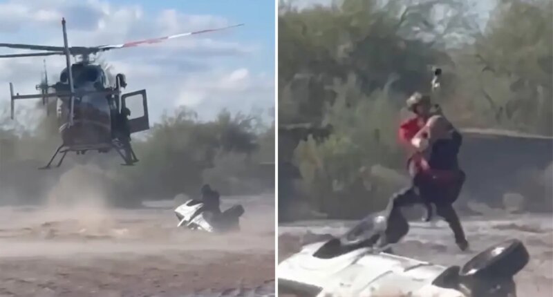 Arizona sheriffs helicopter rescues stranded man stuck on truck in floodwaters