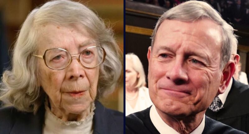 Left: U.S. Circuit Judge Pauline Newman (YouTube). Right: Chief Justice John Roberts arrives before President Joe Biden delivers the State of the Union address to a joint session of Congress at the Capitol, Thursday, March 7, 2024, in Washington. (Shawn Thew/Pool via AP).