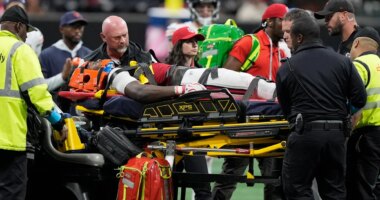 Falcons rookie Kendal Daniels leaves Bears game on stretcher after third-quarter tackle
