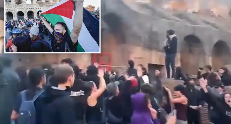 Protestors waving Palestinian flags storm Roman Colosseum gates as unrest grows