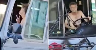 Shirtless man drives wrecked San Francisco bus through Oakland streets