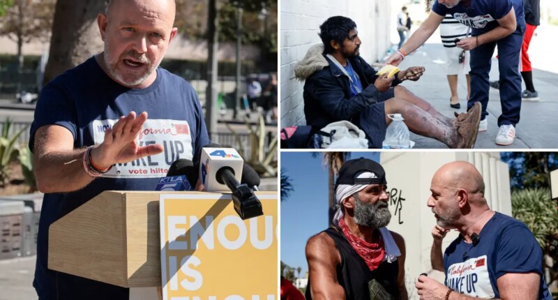 Steve Hilton campaigns at MacArthur Park in Los Angeles to address California homeless crisis