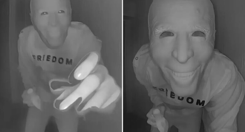 Texas family's doorbell camera captures man in Joe Biden mask eating banana outside home