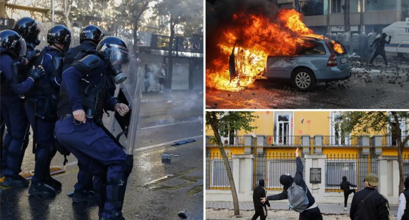 Violent protesters clash with Albanian police as riots engulf France, Europe