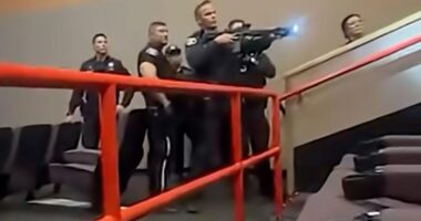 Wild moment armed cops storm AMC movie theater in San Jose