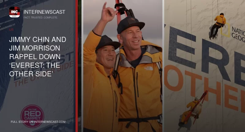 Jimmy Chin and Jim Morrison Rappel Down ‘Everest: The Other Side’ Billboard in Stunt